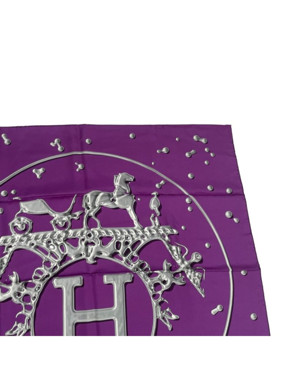 Hermes Carre 90 Vif Argent Silver Drop Orange Silk Scarf Purple - Picture 4 of 8